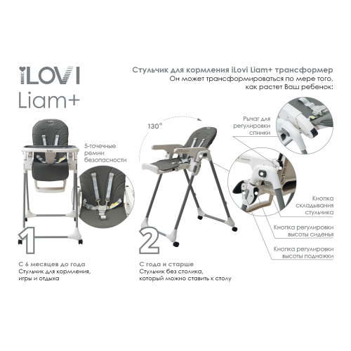 Стульчик для кормления iLovi Liam Plus Gray