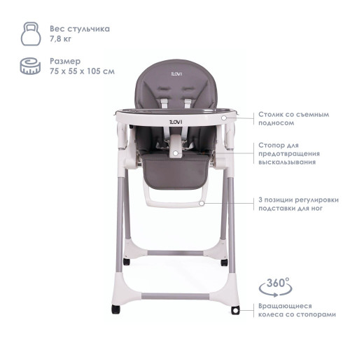 Стульчик для кормления iLovi Light с колесами Dark Gray