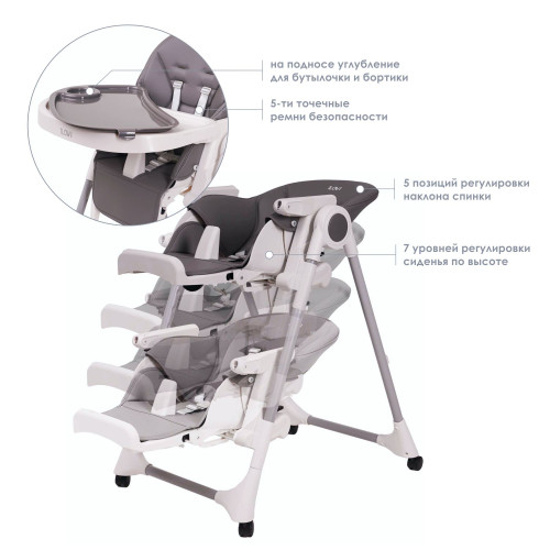 Стульчик для кормления iLovi Light с колесами Light Gray